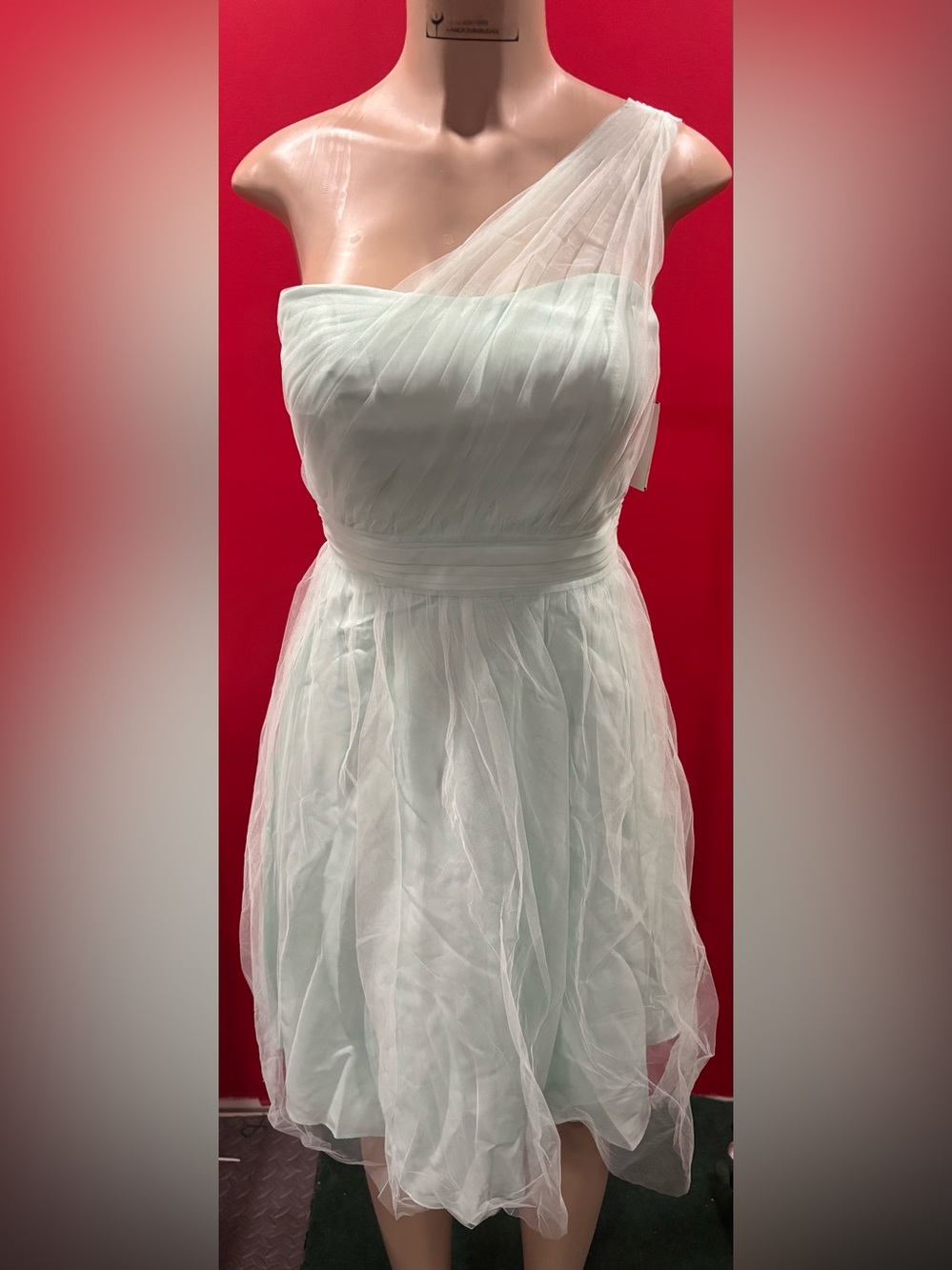 Bold Mint Green One-Shoulder Tulle Dress (Size 2)(David’s Bridal)(NWT)